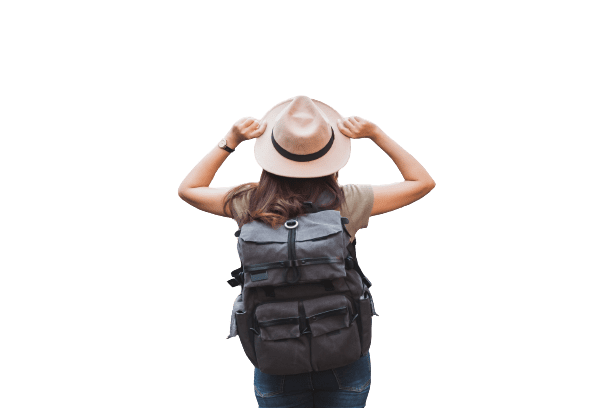 woman wearing a hat traveling